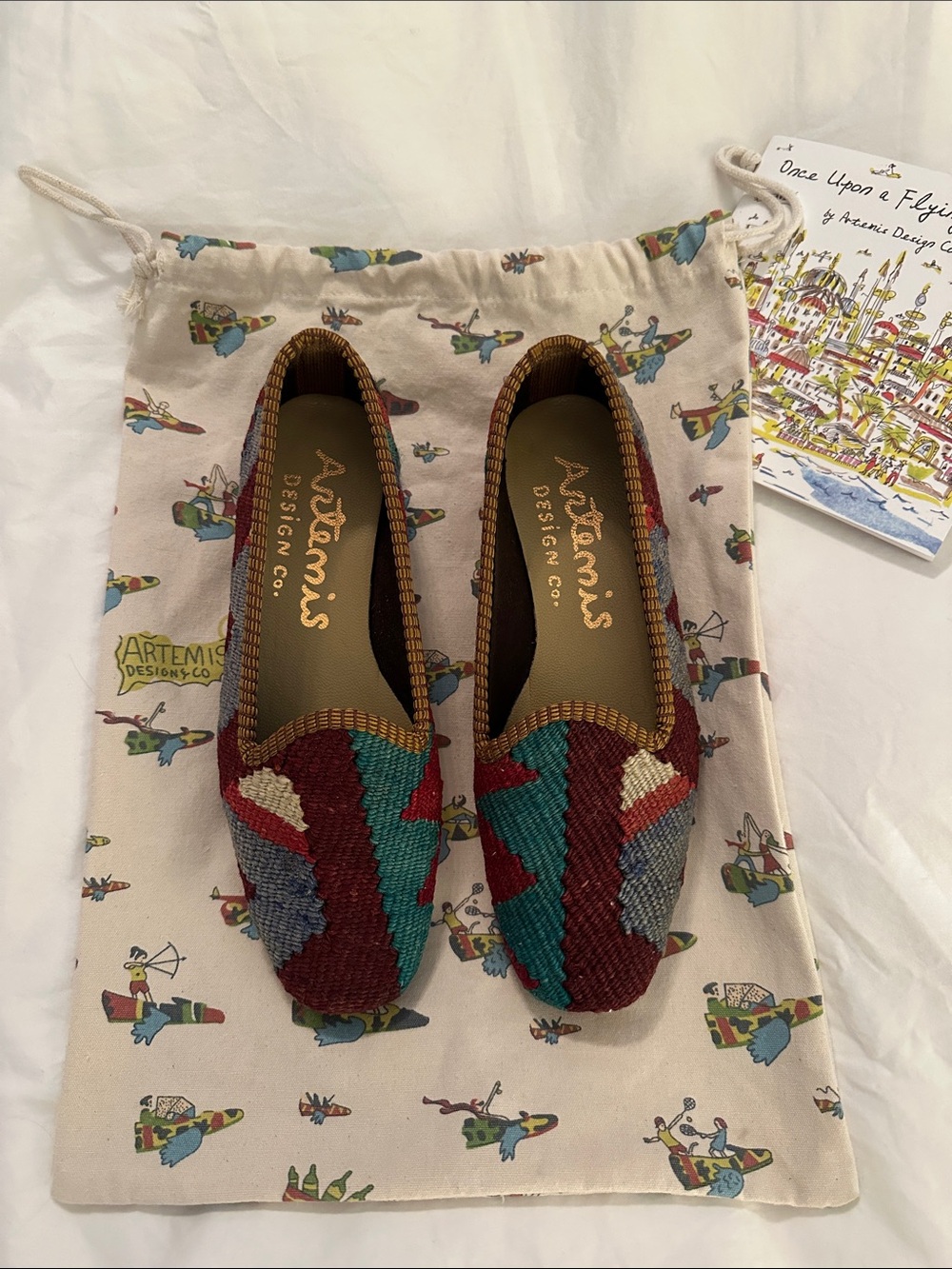 Artemis Design Co. Burgundy, Teal & Gray Woven Slip-On Flats